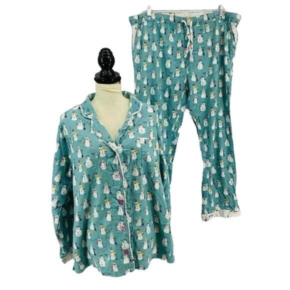 Munki Munki Womens Snowman Flannel Pajama Set Super Soft Cozy Size XXLarge - Picture 2 of 15